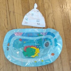 Baby Knot Top Hat and Blue Inflatable Bath Mat Set